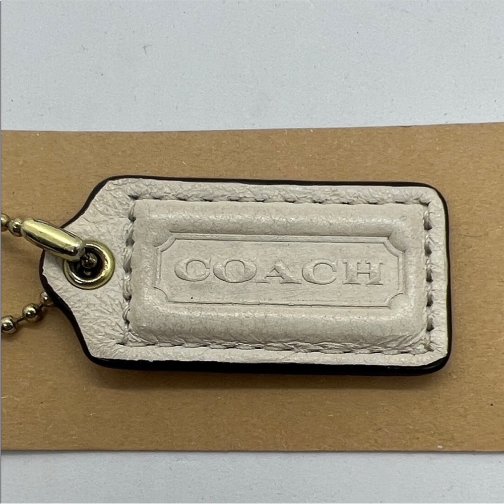 COACH Off-White Leather Tag Key Fob with Gold Chain
